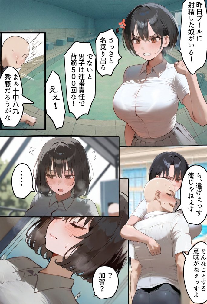 俺の爆乳競泳カノは大会裏で童貞坊主に筆下ろし強要され乳首イキから孕ませSEX漬けにされてた話 【寝取られ精液プール2】 エロ同人誌画像 010
