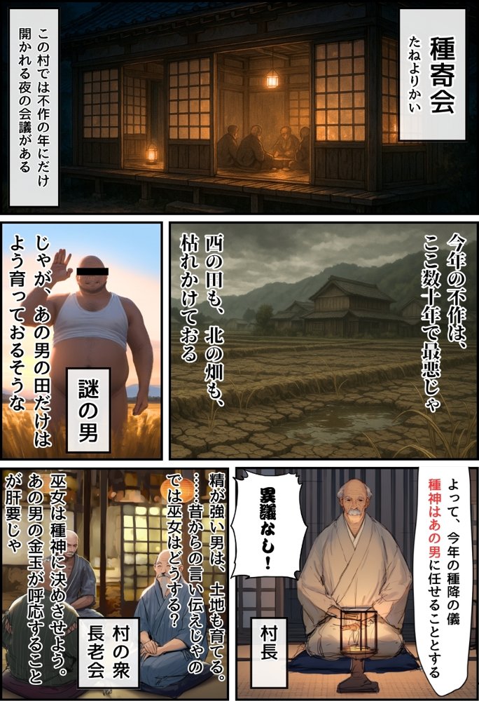【因習村】村の飢饉を救うため差し出された僕の彼女、BMI40越えの性欲だけはいっちょ前の種付けおじさんに媚薬を飲まされ、おじさん特有のねちっこい前戯で全身べちょべちょに舐められた挙げ句、聖なる肉棒（チンカス付き）の掃除を実施！その後は遂に処女おまんこにゴールイン！入念かつ丹念にがん突きにされ、イキまくりんぐ！一晩中汗だくで連続絶頂アクメを決めさせられた話 エロ同人誌画像 006