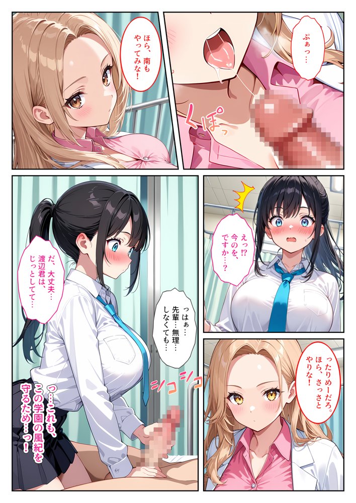 快楽に目覚めた無垢な爆乳風紀委員長とドMなギャル保健医に射精管理されています！ エロ同人誌画像 016