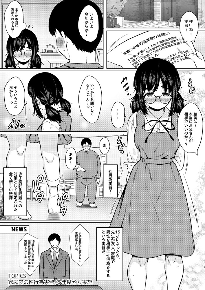 家庭性行為実習で娘の地味子とハメまくった話 エロ同人誌画像 002